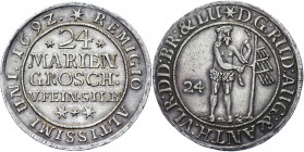 German States Brunswick-Wolfenbüttel 24 Mariengroschen 1692
KM# 559; Welter# 2079; Silver 13.06 g.; Rudolph August & Anton Ulrich; XF-AUNC
