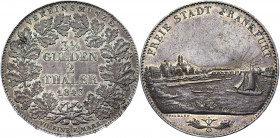 German States Frankfurt 2 Thaler / 3-1/2 Gulden 1843
KM# 326; Thun# 130; AKS# 3; J. 15; Dav. 640; Silver 37.14 g.; AUNC Toned