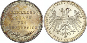 German States Frankfurt 2 Gulden 1848
KM# 338; Silver; Archduke Johann of Austria Elected as Vicar; UNC with hairlines