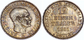 German States Hannover 1/12 Thaler 1851 B
KM# 206; Silver; Ernst August; UNC with nice toning