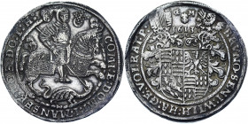 German States Mansfeld-Bornstedt 1 Taler 1613 GM
KM# 9; Dav. 6919; Silver 29.01 g.; Bruno II, Wilhelm I, Johann Georg IV & Volrat VI; Mint: Eisleben;...