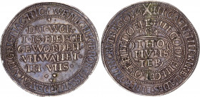 German States Münster 2 Taler 1534
17th century struck. Dav. 9583, Dethelfs G7. Weidertauferherrschaft 1534-1536. Rare. Silver 58.14 g., VF. Probably...