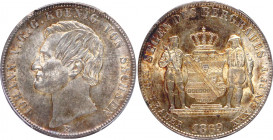 German States Saxony 1 Vereinsthaler 1869 B PCGS MS 62
KM# 1223; Silver; Johann