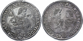 German States Saxony-Albertine 1 Taler 1607 HR
KM# 24; Dav. 7566; Silver 28.65 g.; Christian II, Johann Georg I & August; XF-AUNC