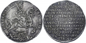 German States Saxony-Albertine 1 Taler 1658 Commemorative Issue
KM# 481; Dav. 7630; Silver 29.21 g.; Johann Georg II; Assumption of the Vicariat upon...