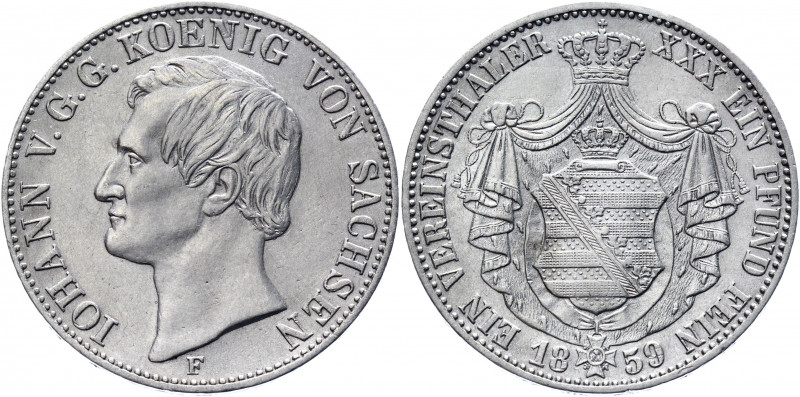 German States Saxony-Albertine 1 Vereinsthaler 1859 F
KM# 1192; AKS# 132; Silve...