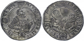 German States Saxony-Ernestine 1 Taler 1768 SR
Dav. 9745; Schnee 148; Silver 28.60 g.; Johann Friedrich II, Johann Wilhelm & Johann Friedrich III; AU...