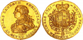 German States Solms-Laubach 1 Ducat 1761 IE
KM# 26; Fr# 3292; Joseph Sol# 449; Gold (.986) 3.44 g.; Christian August; Trade Coinage; Mint: Hanau; AUN...