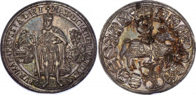 German States Teutonic Order Taler / 32 Groschen 1603
KM# 3; Dav. 5848; Neumann# 108; Silver 28,37g.; Maximilian; Mint: Hall; UNC toned scarce grade ...