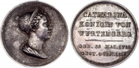 German States Wurttemberg Memorial Medal "Catherine Pavlovna of Russia 1788 - 1819 "Very Rare!
KR# 162a, Ebner# 128, Slg. Reichel# 3366; Silver 8.16 ...
