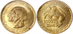 Germany - Weimar Republic Westphalia 10000 Mark 1923 NGC MS 65 
LAMB - 579.7; Notgeld; Gilt Bronze