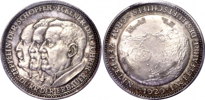 Germany - Weimar Republic Silver Medal "1st World Voyage of the Airship Graf Zep...