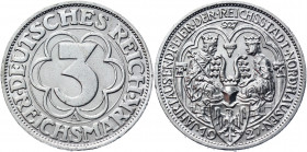 Germany - Weimar Republic 3 Reichsmark 1927 A
KM# 52; J. 327; Silver 14.98 g.; 1000th Anniversary of Nordhausen; UNC Luster