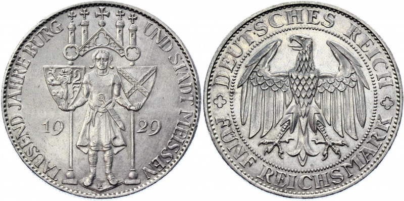 Germany - Weimar Republic 5 Reichsmark 1929 E
KM# 66; J. 339; Silver 24.96 g.; ...