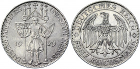 Germany - Weimar Republic 5 Reichsmark 1929 E
KM# 66; J. 339; Silver 24.96 g.; 1000th Anniversary of Meissen; Mint: Muldenhutten; UNC