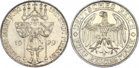 Germany - Weimar Republic 5 Reichsmark 1929 E
KM# 66; Silver; 1000th Anniversary of Meissen; XF , mint luster remains