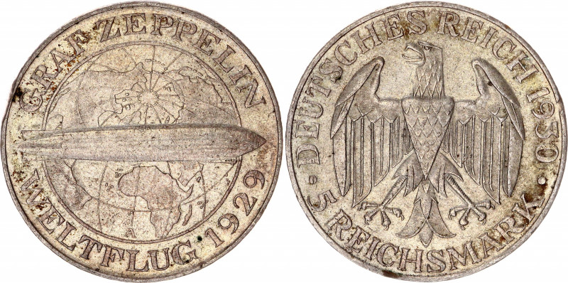Germany - Weimar Republic 5 Reichsmark 1930 A
KM# 68; Silver; Flight of the Gra...