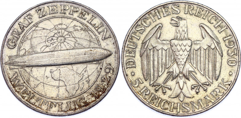 Germany - Weimar Republic 5 Reichsmark 1930 A
KM# 68; Silver; Flight of the Gra...