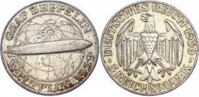 Germany - Weimar Republic 5 Reichsmark 1930 A
KM# 68; Silver; Flight of the Graf Zeppelin; AUNC-