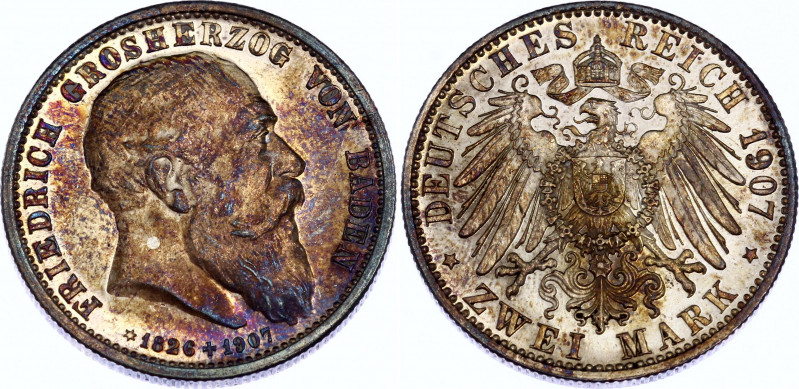 Germany - Empire Baden 2 Mark 1907 Proof
KM# 278; Silver; Proof; Death of Fried...