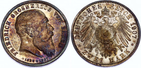 Germany - Empire Baden 2 Mark 1907 Proof
KM# 278; Silver; Proof; Death of Friedrich I; UNC