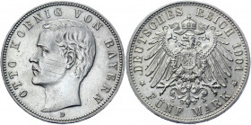 Germany - Empire Bavaria 5 Mark 1901 D
KM# 915; J. 46; Silver 27.74 g.; Otto; Mint: Munich; AUNC-UNC