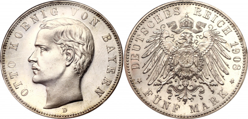 Germany - Empire Bavaria 20 Mark 1908 D NGC UNC
KM# 915, J. 46; Silver, Proof. ...