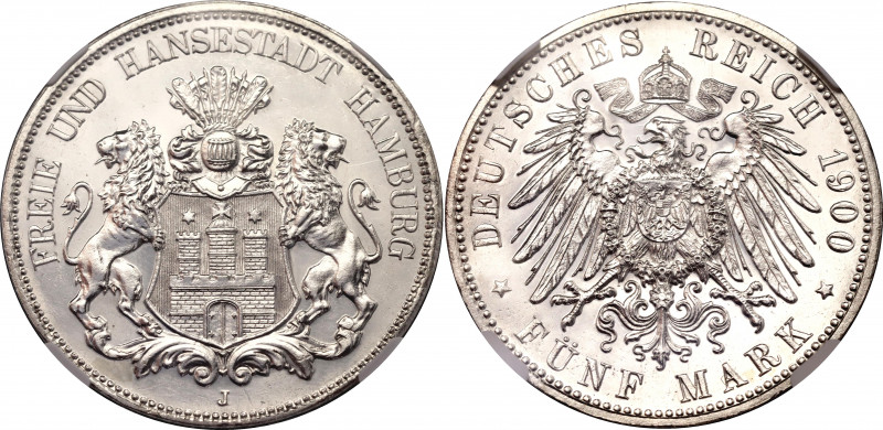 Germany - Empire Hamburg 5 Mark 1900 J Proof NGC PF63
KM# 610; J# 65; Silver; P...
