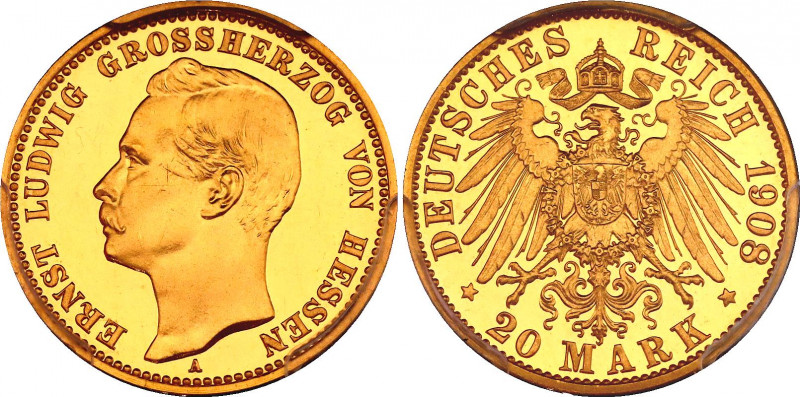 Germany - Empire Hessen 20 Mark 1908 A Proof PCGS PR65 DCAM
KM# 374; J. 226; Go...