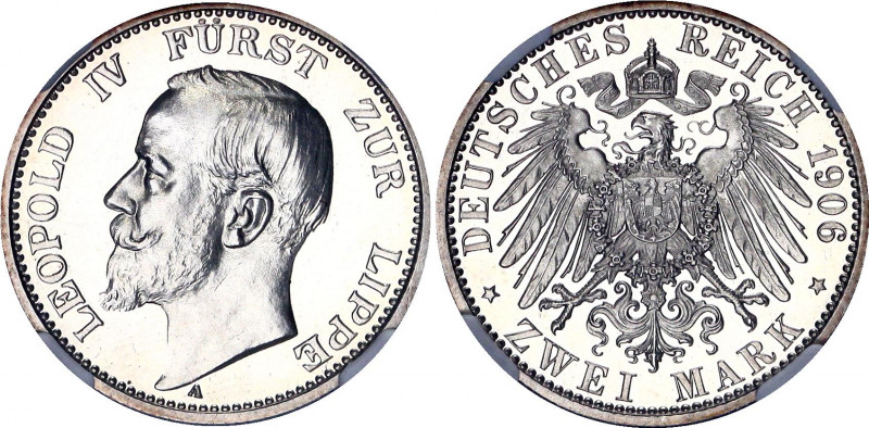 Germany - Empire Lippe-Detmold 2 Mark 1906 A NGC Proof PF 63
KM# 270; Silver; L...