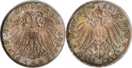 Germany - Empire Lubeck 3 Mark 1909 A Proof PCGS PR64
KM# 215, J. 82; Berlin Mint. Silver, Proof, great deep tone.