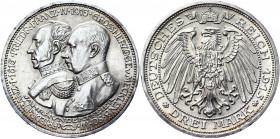 Germany - Empire Mecklenburg-Schwerin 3 Mark 1915 A
KM# 340; J. 88; Silver 4.11 g.; Friedrich Franz IV; 100th Anniversary of the Grand Duchy of Meckl...