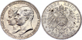 Germany - Empire Mecklenburg-Schwerin 5 Mark 1904 A
KM# 334; Silver; Mariage de duc Friedrich Franz IV; XF