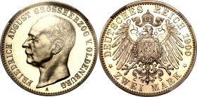 Germany - Empire Oldenburg 2 Mark 1900 A NGC PF62
Jaeger# 94, KM# 202; Silver, Proof; Friedrich August; NGC PF62.