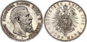 Germany - Empire Prussia 5 Mark 1888 A
KM# 512; Silver; Friedrich III; UNC, mint luster remains
