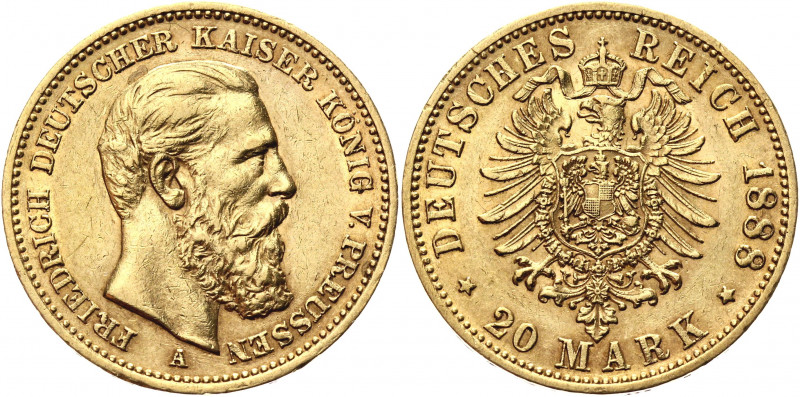 Germany - Empire Prussia 20 Mark 1888 A
KM# 515; J. 248; Gold (.900) 7.93 g.; F...