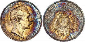 Germany - Empire Prussia 3 Mark 1911 A Proof
KM# 527; Silver, Proof; Wilhelm II; UNC with nice golden toning
