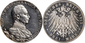 Germany - Empire Prussia 3 Mark 1913 A Proof PCGS PF62
KM# 535, J. 112; Wilhelm II. 25th years of reign. Mintage 6000. Silver, Proof.