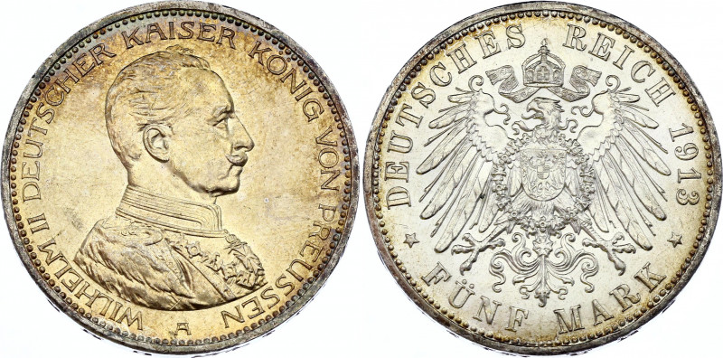 Germany - Empire Prussia 5 Mark 1913 A
KM# 536; Silver; Wilhelm II; aUNC with a...