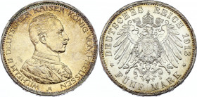 Germany - Empire Prussia 5 Mark 1913 A
KM# 536; Silver; Wilhelm II; aUNC with amazing toning!