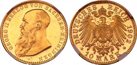 Germany - Empire Saxe-Coburg-Gotha 10 Mark 1902 D Proof NGC PF63 CAMEO
KM# 202, J. 280; Gold (.900) 3.98g.; Georg II; Sachsen Meiningen 10 Mark 1902 ...