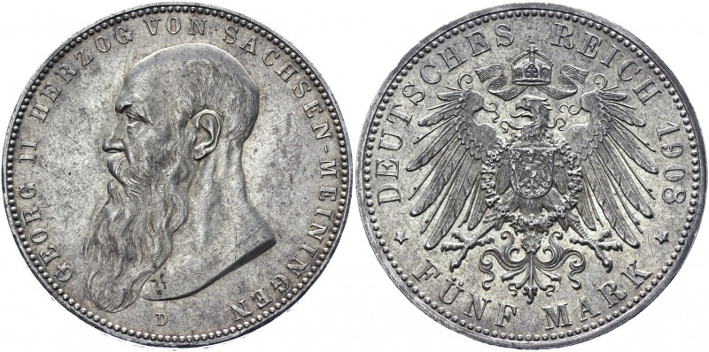 Germany - Empire Saxe-Meiningen 5 Mark 1908 D
KM# 201; J. 153b; Silver 27.77 g....