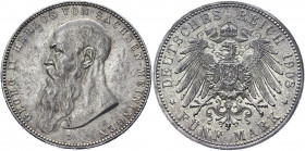 Germany - Empire Saxe-Meiningen 5 Mark 1908 D
KM# 201; J. 153b; Silver 27.77 g.; Georg II; Mint: Munich; XF-AUNC