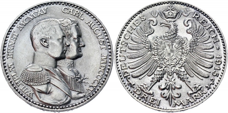 Germany - Empire Saxe-Weimar-Eisenach 3 Mark 1915 A
KM# 222; J. 163; Silver 16....