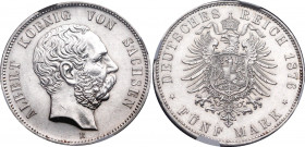 Germany - Empire Saxony 5 Mark 1876 E NGC MS 64
KM# 1237; Silver; Albert