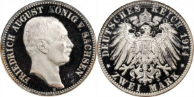Germany - Empire Saxony 2 Mark 1914 E Proof NGC PF64 TOP POP 1
KM# 1263; Friedrich August. Muldenhutten Mint. Silver, Proof. Top piece of this type.