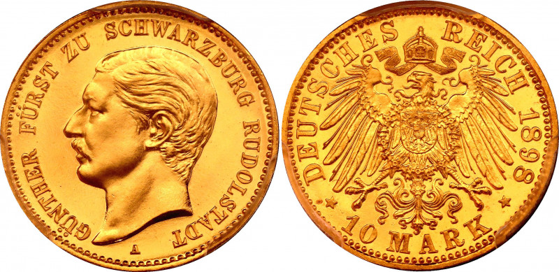 Germany - Empire Schwarzburg-Rudolstadt 10 Mark 1898 A PCGS PR66CAM
Jaeger# 286...