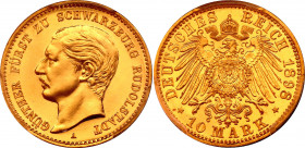 Germany - Empire Schwarzburg-Rudolstadt 10 Mark 1898 A PCGS PR66CAM
Jaeger# 286; KM# 187; Gold; Gunther Viktor