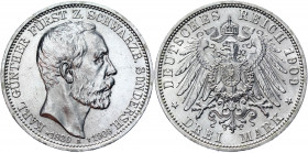 Germany - Empire Schwarzburg-Sondershausen 3 Mark 1909 A
KM# 154; J. 170; Silver 16.66 g.; Death of King Karl Günther; Mint: Berlin; UNC Luster