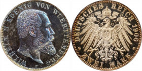Germany - Empire Wuerttemberg 2 Mark 1906 F Proof NGC PF 64
KM# 631, J. 174; Wilhelm II. Freudenstadt Mint. Pop 1 by NGC. Dark cobalt-purple toning. ...